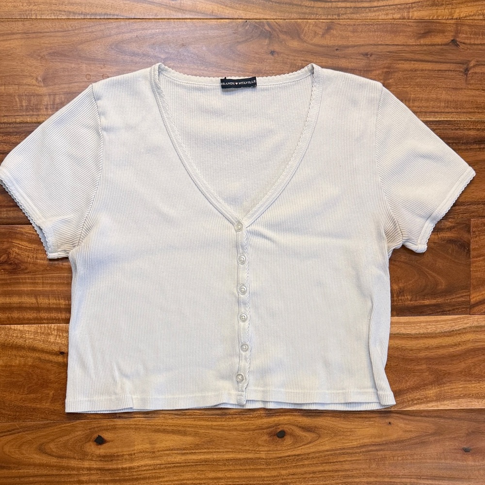 Brandy Melville Cream V-Neck Button Crop Top